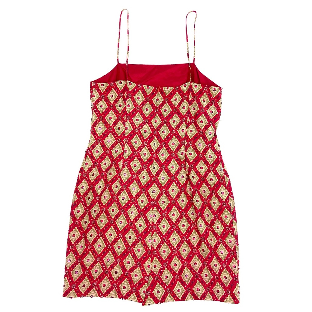 Hugo Buscati Geometric Pattern Beaded Sequin Spaghetti Strap Mini Party Dress - Picture 6 of 8